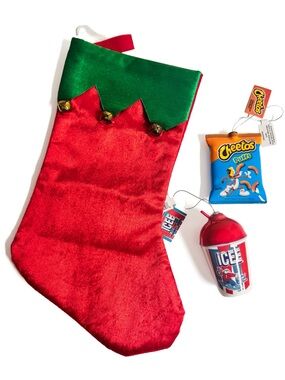 Icee & Cheetos Puffs Christmas Ornaments 3-D Collectible & Stocking Lot NWT